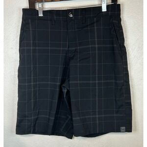 Cinch Mens Plaid Performance Shorts Black Grey Windowpane Stretch Size 30